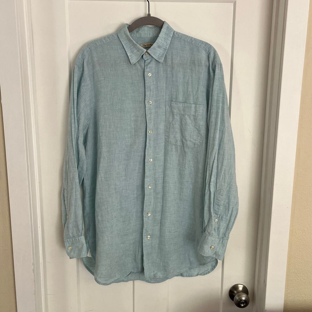 Peter Millar Men's Linen Blend Button Down Shirt M Blue